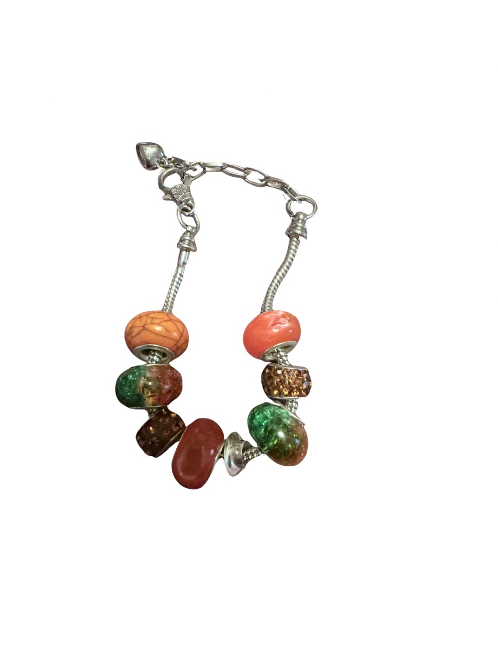 Handcrafted Multicolor Glass Bead Bracelet - Silver Tone